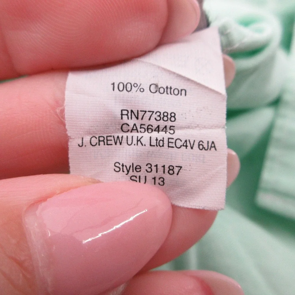 J Crew Mens Slim Fit Button Down Shirt Mint Green Cotton Long Sleeve Large